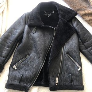 Zara leather/Sherpa coat